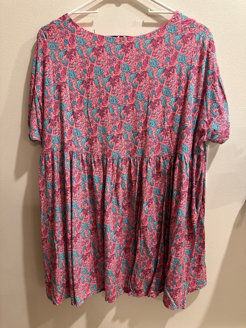 Simply Southern Pink and Teal Sealife V-Neck Tunic - Picture 4 of 4